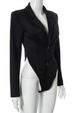 Black Sexy Casual Solid Patchwork Turndown Collar Regular Romper