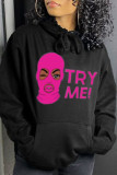 Black Fashion Casual Print Basic Hooded Collar Tops