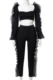 White Sexy Casual Solid Patchwork Square Collar Long Sleeve Two Pieces