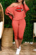 Orange Fashion Casual Print Patchwork Oblique Collar Long Sleeve Two Pieces