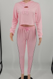 Pink Fashion Casual Solid Patchwork Hooded Collar Long Sleeve Two Pieces
