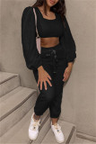 Apricot Fashion Casual Solid Basic O Neck Long Sleeve Two Pieces