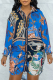 Multicolor Casual Print Patchwork Turndown Collar Shirt Dress Dresses