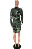 Camouflage Sexy Casual Print Split Joint See-through O Neck Long Sleeve Dresses