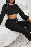 Apricot Fashion Casual Solid Basic O Neck Long Sleeve Two Pieces