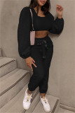 Apricot Fashion Casual Solid Basic O Neck Long Sleeve Two Pieces