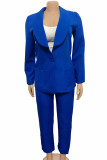 Pink Fashion Casual Solid Cardigan Pants Turn-back Collar Long Sleeve Two Pieces