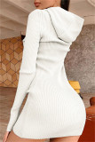 Black Sexy Casual Solid Basic Hooded Collar Long Sleeve Dresses