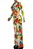 Multicolor Casual Print Patchwork Turndown Collar Long Sleeve Two Pieces