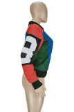Red Casual Print Patchwork Zipper Collar Outerwear