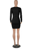 Yellow Fashion Casual Solid Fold O Neck Long Sleeve Dresses