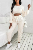 Apricot Fashion Casual Solid Basic O Neck Long Sleeve Two Pieces