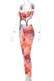 White Fashion Sexy Print Backless Asymmetrical Spaghetti Strap Sleeveless Two Pieces