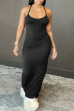Black Sexy Casual Solid Backless Spaghetti Strap Sleeveless Dress