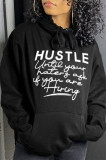 Black Fashion Casual Letter Print Basic Hooded Collar Tops