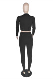 Black Fashion Casual Solid Patchwork O Neck Long Sleeve Two Pieces