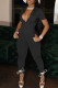 Black Casual Solid Patchwork Zipper Zipper Collar Regular Jumpsuits