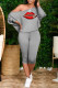 Grey Fashion Casual Print Patchwork Oblique Collar Long Sleeve Two Pieces