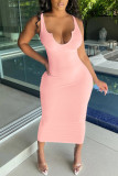 Pink Fashion Sexy Solid Basic V Neck Vest Dress