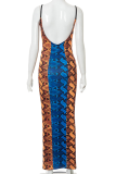 Colour Sexy Print Patchwork Spaghetti Strap Pencil Skirt Dresses