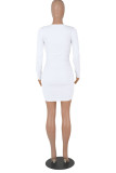 Yellow Fashion Casual Solid Fold O Neck Long Sleeve Dresses