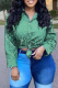 Green Casual Print Patchwork Turndown Collar Tops