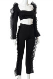 White Sexy Casual Solid Patchwork Square Collar Long Sleeve Two Pieces