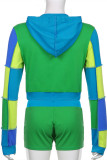 Blue Fashion Casual Print Patchwork Zipper Hooded Collar Long Sleeve Two Pieces