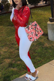 Red Sexy Solid Patchwork V Neck Skinny Jumpsuits