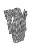 Black Fashion Street Print Patchwork Strapless One Step Skirt Dresses