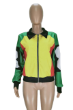 Red Casual Print Patchwork Zipper Collar Outerwear
