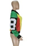 Red Casual Print Patchwork Zipper Collar Outerwear