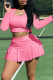 Pink Fashion Casual Solid Patchwork U Neck Long Sleeve Two Pieces