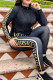 Black Fashion Casual Print Basic Zipper Collar Long Sleeve Two Pieces