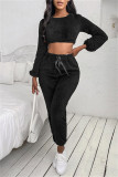 Apricot Fashion Casual Solid Basic O Neck Long Sleeve Two Pieces