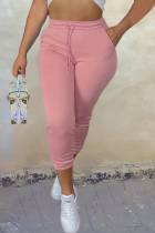Pink Casual Solid Split Joint Harlan Mid Waist Harlan Solid Color Bottoms