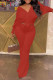 Red Casual Solid Bandage Patchwork V Neck Long Sleeve Two Pieces