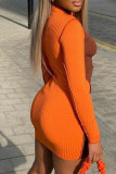 Orange Fashion Casual Patchwork Basic Turtleneck Long Sleeve Dresses pre-sale