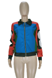 Red Casual Print Patchwork Zipper Collar Outerwear