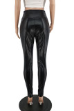Brown Street Solid Ripped Patchwork Regular High Waist Pencil Solid Color Bottoms