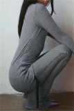 Grey Fashion Casual Solid Draw String O Neck Long Sleeve Two Pieces
