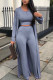Gray Blue Casual Solid Patchwork Buttons O Neck Sleeveless Three Pieces