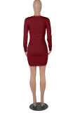 Yellow Fashion Casual Solid Fold O Neck Long Sleeve Dresses
