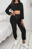Apricot Fashion Casual Solid Basic O Neck Long Sleeve Two Pieces