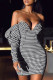 Black Fashion Street Print Patchwork Strapless One Step Skirt Dresses