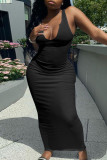 Black Fashion Sexy Solid Basic V Neck Vest Dress