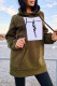 Army Green Fashion Casual Print Patchwork Hooded Collar Tops