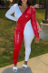 Red Sexy Solid Patchwork V Neck Skinny Jumpsuits