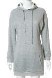 Grey Casual Solid Patchwork Hooded Collar Straight Dresses