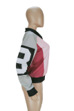 Red Casual Print Patchwork Zipper Collar Outerwear